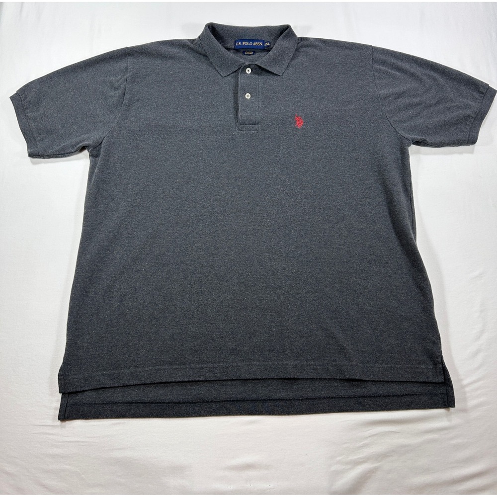 US Polo Assn Mens XXL Charcoal Gray Heather Short Sleeve Polo Shirt Red Logo